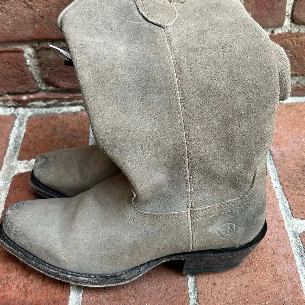 Ariat Women's Suede Memphis Cowboy Pull-on Boots Burnt Taupe Size 6.5/37 NWT
